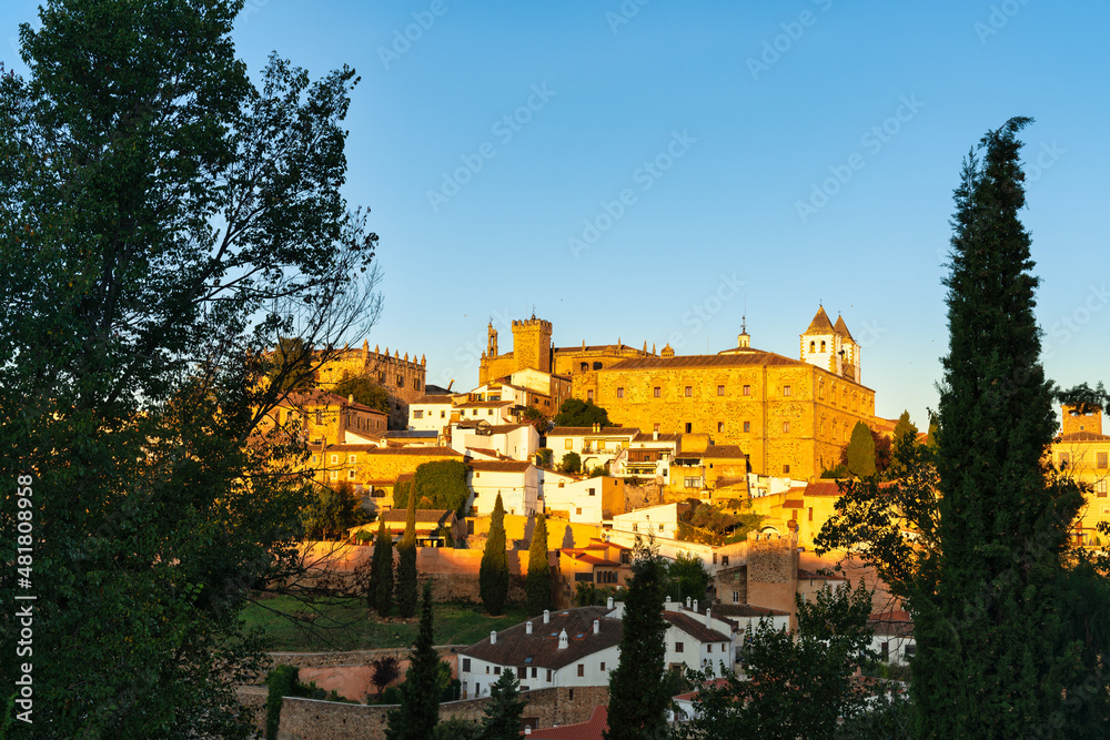 panoramic view of the city of Caceres in Extremadura in Spain - golden hour.