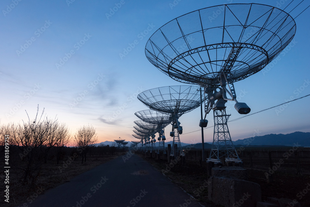 An astronomical radio telescope in operation