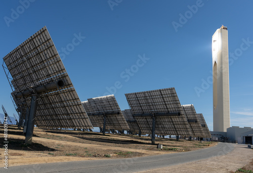 photovoltaic panels at the PS10 solar power station in Sanlucar la Mayor, Seville, Spain.