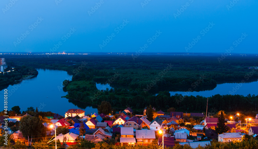 Night summer view of russian city Ufa.