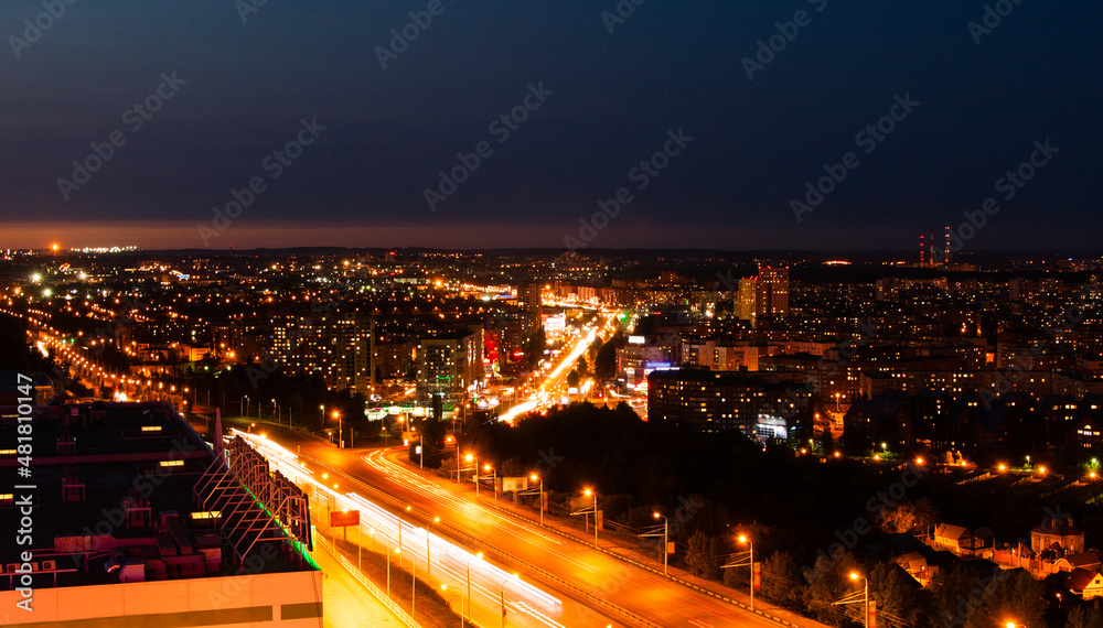 Night summer view of russian city Ufa.