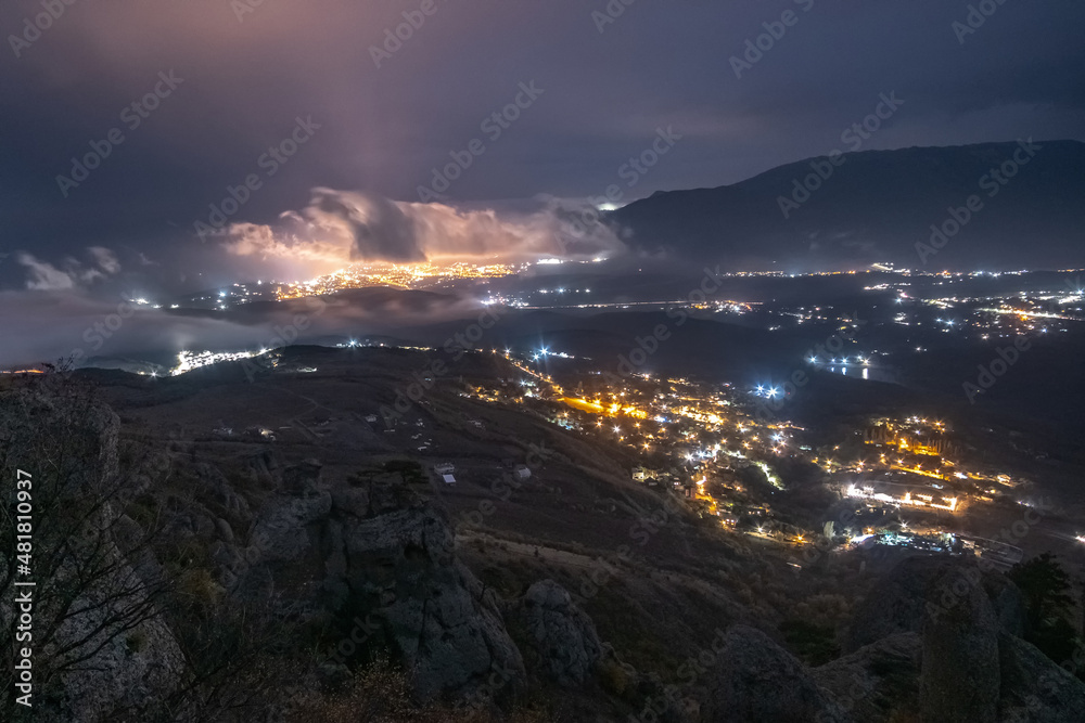 Night view of Alushta city from Demerdzhi mountains