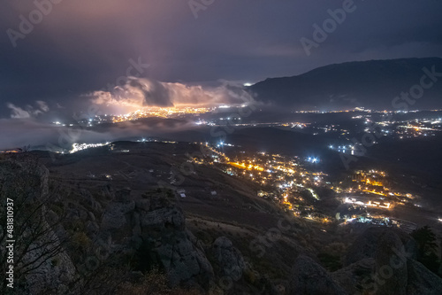 Night view of Alushta city from Demerdzhi mountains photo