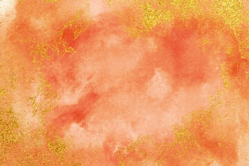 Luxury Orange and Gold Glitter Watercolour Background Texture Paper