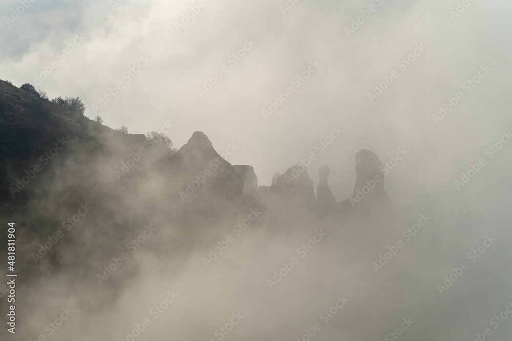 Rocks of the Valley of Ghosts hidden in the fog