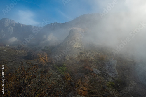 Morning fog on the slopes of Demerdzhi Mountain