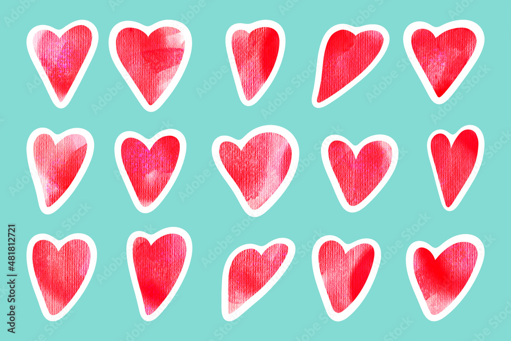 A set of stickers with hearts.