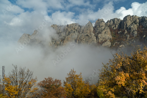 Autumn fog on the slopes of Demerdzhi Mountain