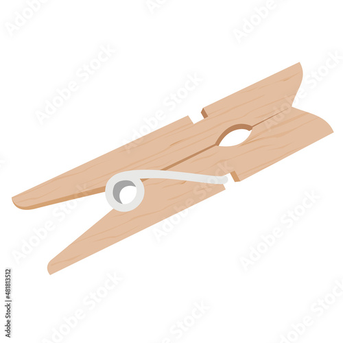 Wooden clothes pin, clothes peg isolated vector