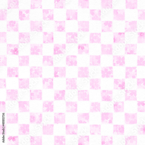 正方形 ピンク桜の花びらと白色のおめでたい市松模様