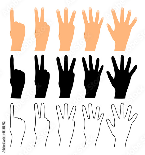 Finger count. Hand counting isolated on white background. People finger numbers vector illustration