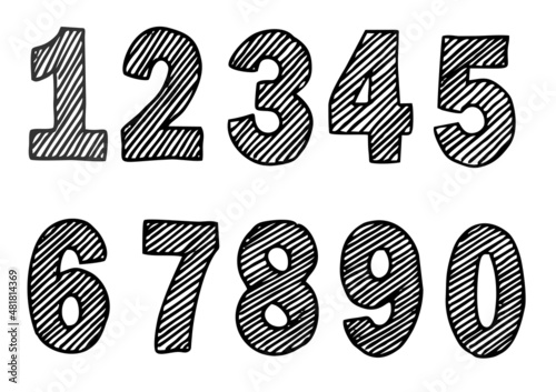 Hand drawing number sketch vectors. Set of hand drawn vector numbers isolated on white background