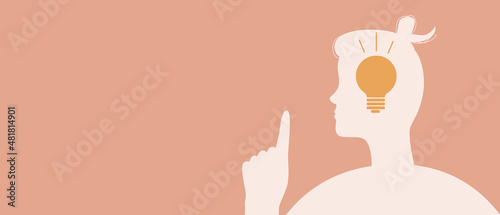 Person with idea, light bulb symbol, Silhouette vector stock illustration isolated or Copy space template for design