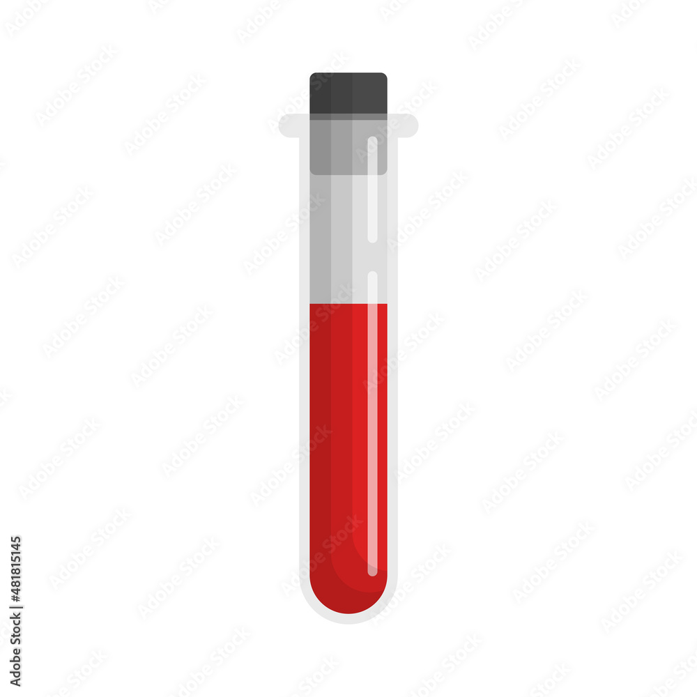 Blood in test tube icon in flat style. Laboratory flask vector illustration on isolated background. Liquid in beaker sign business concept.