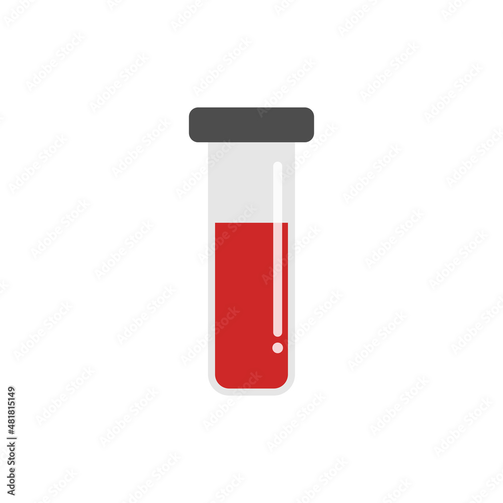 Blood in test tube icon in flat style. Laboratory flask vector illustration on isolated background. Liquid in beaker sign business concept. Blood in test tube icon in flat style. Laboratory flask vector illustration on isolated background. Liquid in beaker sign business concept.