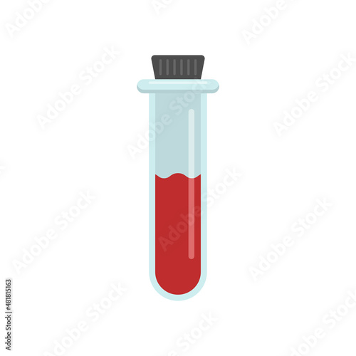 Blood in test tube icon in flat style. Laboratory flask vector illustration on isolated background. Liquid in beaker sign business concept.
