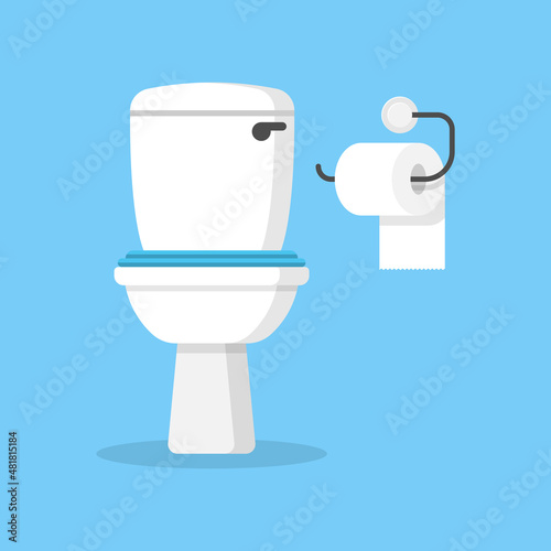 Toilet bowl icon in flat style. Toilet paper vector illustration on isolated background. WC restroom sign business concept.