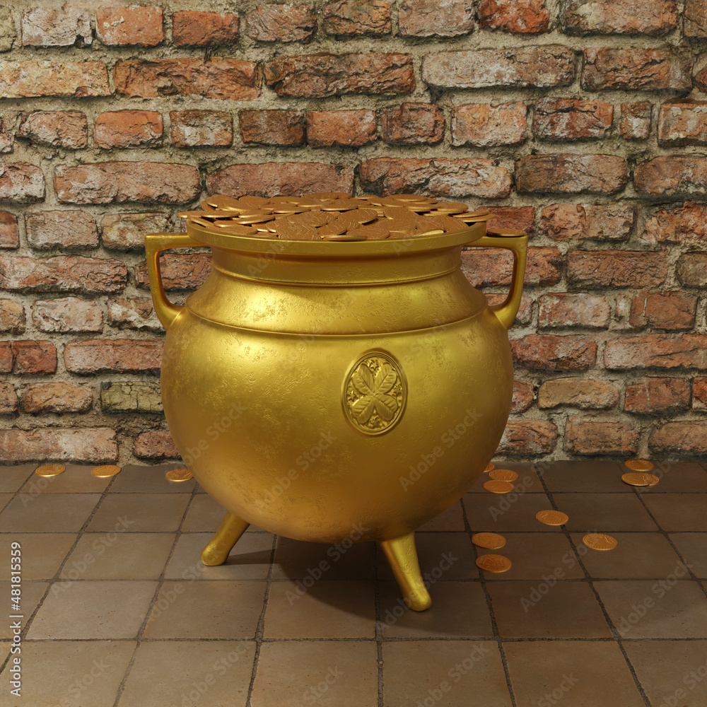 Ταπετσαρία 3d Illustration of leprechaun crock of gold