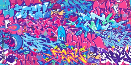 Seamless Hiphop Colorful Modern Abstract Urban Style Graffiti Street Art Pattern. Vector Illustration Background