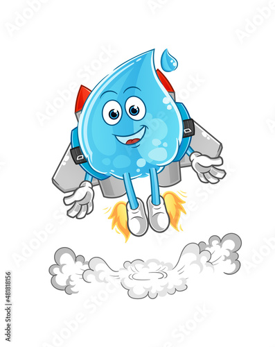 water drop with jetpack mascot. cartoon vector