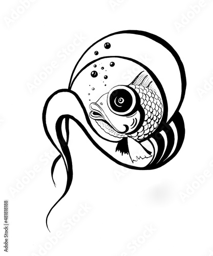 Illustration of a fish inside an inverted heart. It can be used as a print for postcards, T-shirts, eco-shoppers.