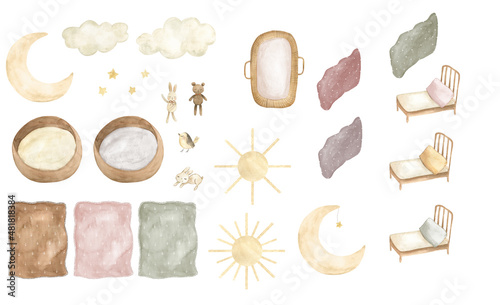 Babies objects watercolor newborn clipart