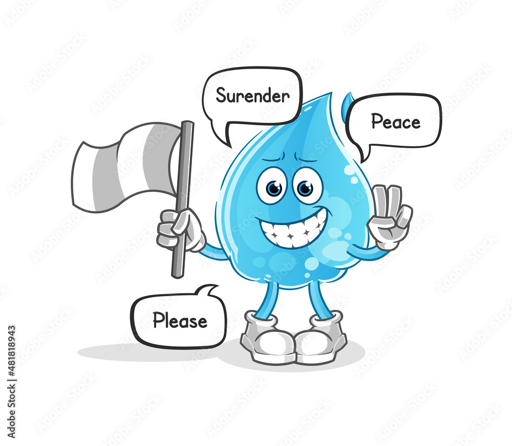 Naklejka premium water drop hold surrender flag mascot. cartoon vector