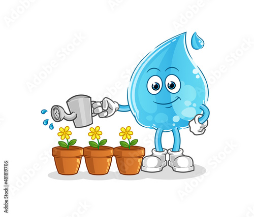 water drop watering the flowers mascot. cartoon vector
