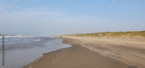 Sint Maartenszee Netherlands October 2021 Beach view in beautiful stormy weather with blue sky before sunset