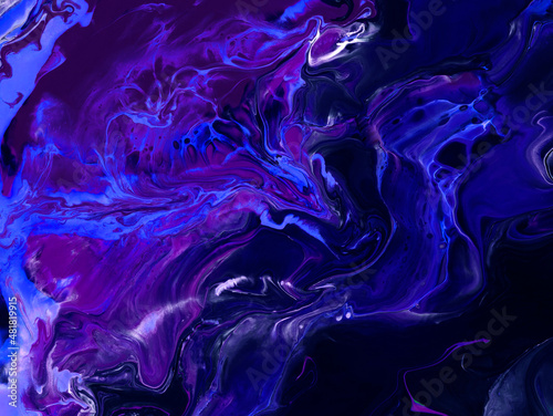Abstract art painting in neon blue and purple colors, creative hand painted background, acrylic painting , marble texture, liquid artwork, abstract ocean.
