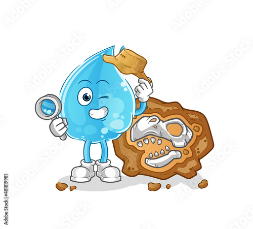 water drop archaeologists with fossils mascot. cartoon vector