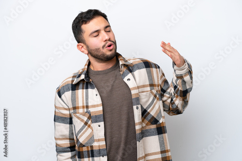 Young Brazilian man isolated on white background with tired and sick expression