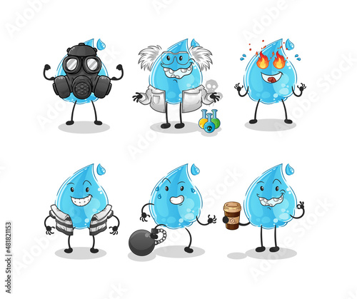 water drop villain group character. cartoon mascot vector