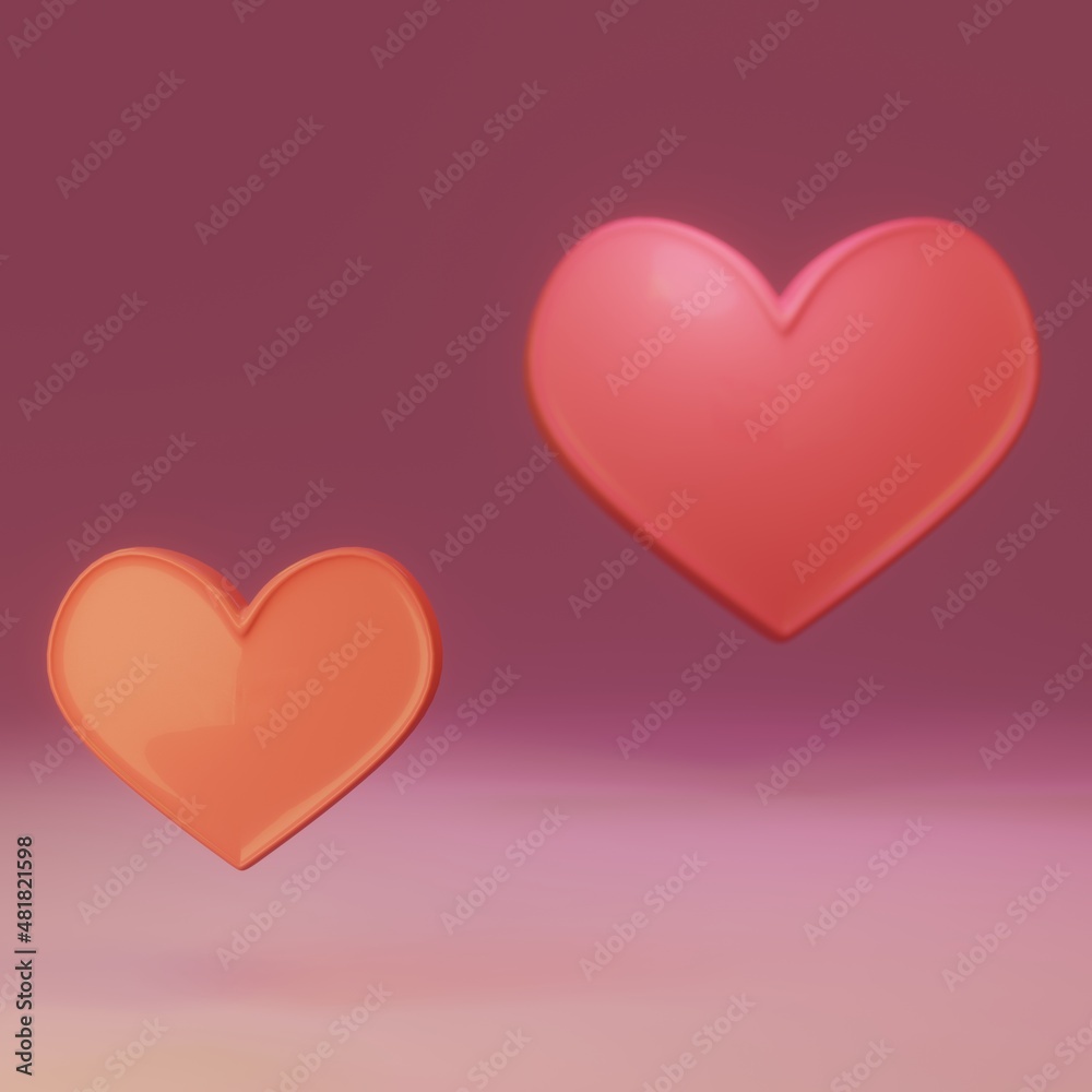 heart on a pink background Red hearts , Valentines Day symbol design , 3D render