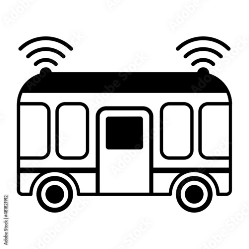 Robo Passengers Moving Bus Concept, Urban Wifi Tram Vector Icon Design, Future transportation Symbol, Driverless Greener Transport innovations Sign, Autonomous aerial vehicles Stock Illustration