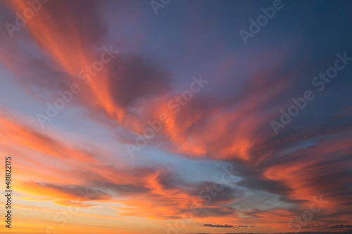 Sunset with red, blue and yellow tones.