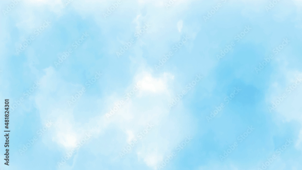abstract white color smoke isolated on blue color background. Hand painted watercolor sky and clouds vector illustration