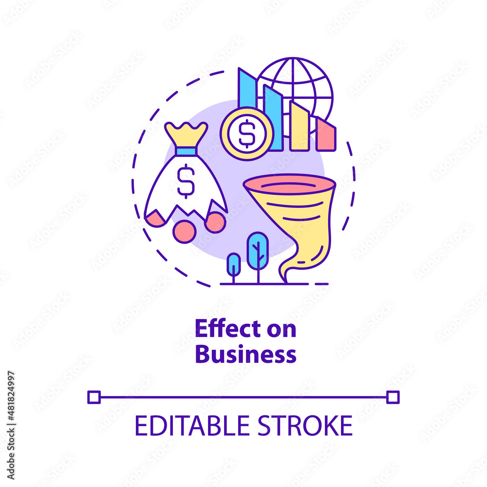 Effect on business concept icon. Climate change negative effect abstract idea thin line illustration. Isolated outline drawing. Editable stroke. Roboto-Medium, Myriad Pro-Bold fonts used