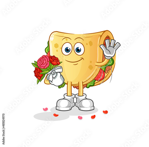 taco with bouquet mascot. cartoon vector