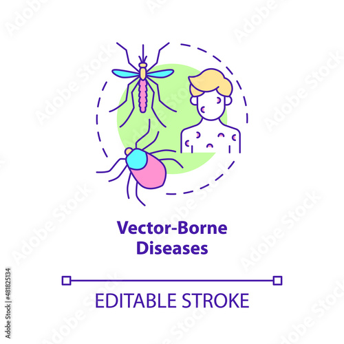 Vector borne diseases concept icon. Climate change and health abstract idea thin line illustration. Isolated outline drawing. Editable stroke. Roboto-Medium, Myriad Pro-Bold fonts used