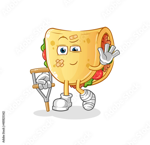 taco sick with limping stick. cartoon mascot vector