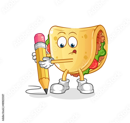 taco write with pencil. cartoon mascot vector