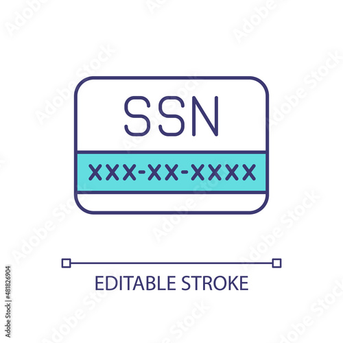 Social security card color icon. Citizens support system. Access to social programs. Personal safety. Isolated vector illustration. Simple filled line drawing. Editable stroke. Arial font used photo