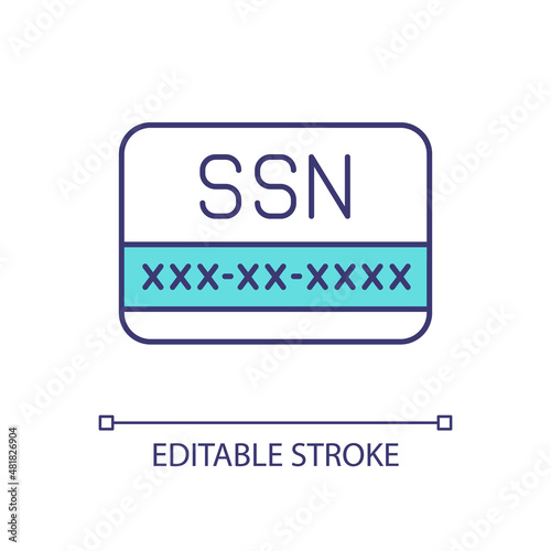 Social security card color icon. Citizens support system. Access to social programs. Personal safety. Isolated vector illustration. Simple filled line drawing. Editable stroke. Arial font used