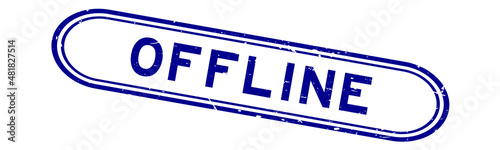 Grunge blue offline word rubber seal stamp on white background