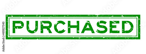 Grunge green purchased word sqaure rubber seal stamp on white background