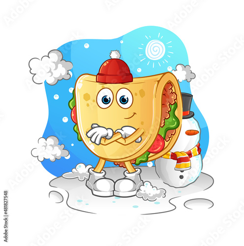 taco in cold winter character. cartoon mascot vector