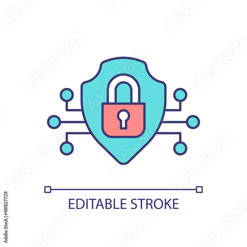 Technology of network safety RGB color icon. System access protection. Digital information and database. Isolated vector illustration. Simple filled line drawing. Editable stroke. Arial font used