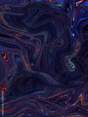 Colorful dark shiny marbling liquid texture. Flowing mixed colors waves. Creative modern style background. Fluid ink acrylic abstract design. Wallpaper.