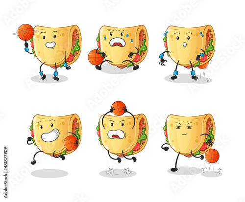 taco basketball player group character. mascot vector